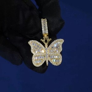 Authentic 2.00 Ct Round Cut Diamond Women's Butterfly Pendant 14K Yellow Gold Plated