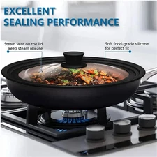 Universal Tempered Glass Lid 16–32cm Vented Silicone Rim Pot Pan Skillet Cover