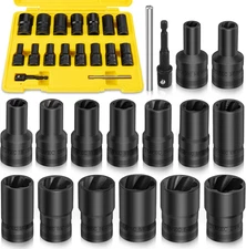 17-Piece Locking Lug Nut Extractor Set for Stripped and Rounded Bolts