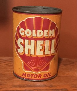 Original 1940s GOLDEN SHELL MOTOR OIL Old Soldered Seam Tin 1 qt. Can