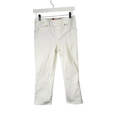 Spanx Straight Leg Pull On Jeans White Denim Stretch Womens Medium Petite