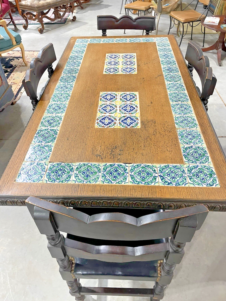 Spanish-Style Tile Inlay Wood Dining Table & 4 Chairs | eBay