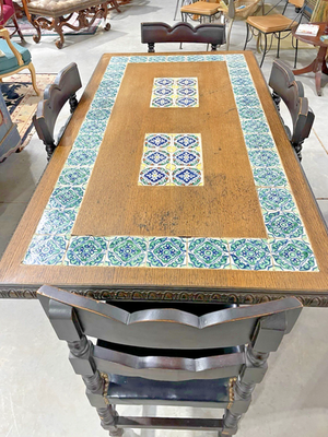 Spanish-Style Tile Inlay Wood Dining Table & 4 Chairs | eBay