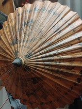 Vintage Chinese Bamboo Paper Parasol Umbrella Hand Painted Dragons Oriental