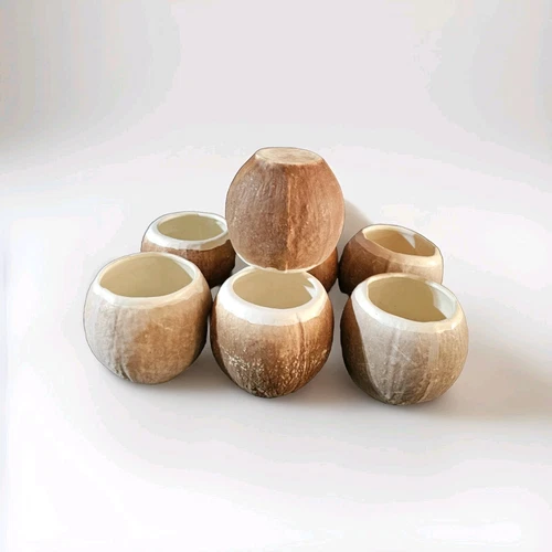 Trader Vics Ceramic Coconut Mugs Lot of 7 USA Barware Tiki Cocktail Party Vtg