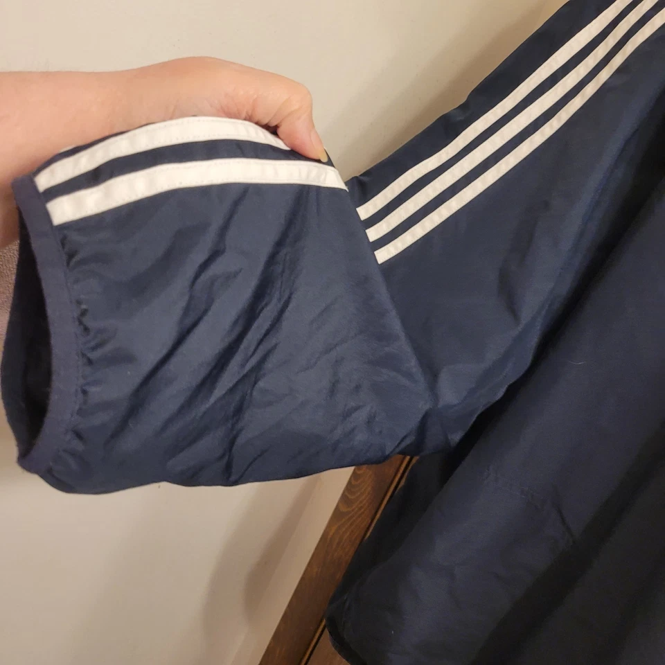 Adidas темно-синий белый полоски ветровка мужчин плюс размер 2 X четверть молнии Y2K - Изображение 4 из 4