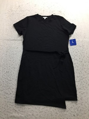 NEW Threads 4 Thought Tunic Shirt Womens L Large Black Short Sleeve Split Side