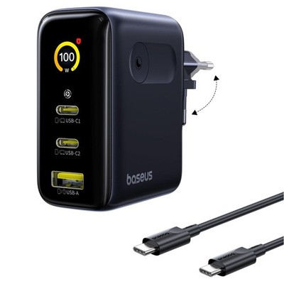 Baseus PicoGo AE21 Charger 2C+A 100W Black + Type-C 1.5m Black Ladegerät