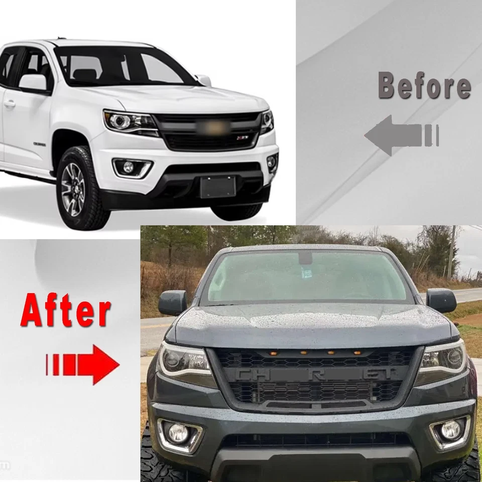Black Front Grille for 2016-2020 Chevrolet Colorado Grill w/4 Lights and Letters - Image 3 of 4