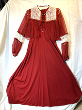 Vtg Nightgown Set Robe Nylon Empire Waist Fairy Core Orange/Red