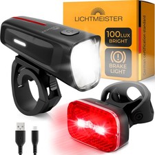 Bike Lights 100 Lux - 2000 mAh Battery - with Reflector and Brake Light - USB