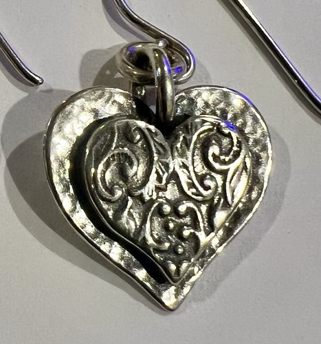Vintage Sterling Silber Israel Didae gehämmert Herz Ohrringe 925 verziert - Bild 3 von 10