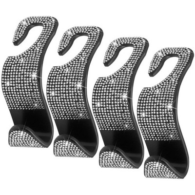 4 Pack Silvery Bling Car Purse Hooks For Seat Headrest Bag Holder Organizer