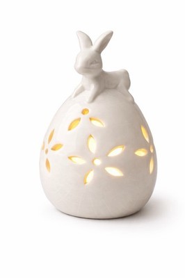 Ceramic Bunny Egg Tealight Holder White LED Candle Easter Spring Decor 
