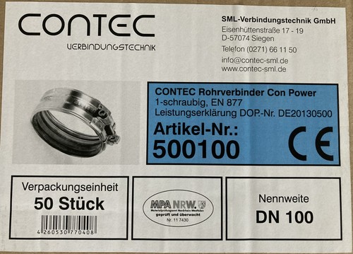 1 x CONTEC RAPID SML Verbinder DN 100 für SML Guss Rohr Abwasserrohre - Bild 2 von 4