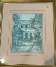 Lucretia Restrepo numbered watercolor Lithograph lovely light blues