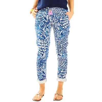 Lilly Pulitzer XL Aden Linen Tassel Ankle Pants in Indigo Home Slice Bin-O