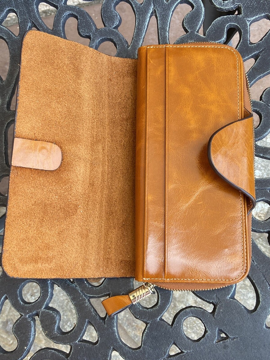 Yafeige Large Luxury Leather Wallet Gold/Camel RFID 8X4” Boho