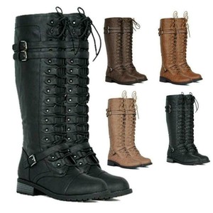 knee high leather combat boots