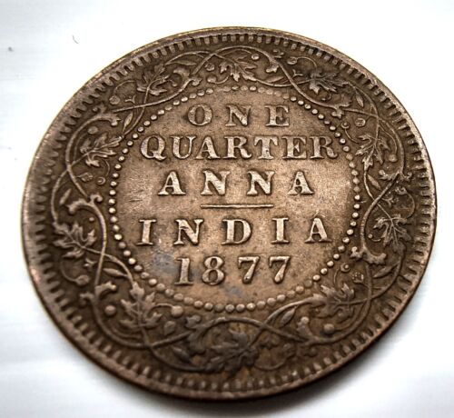 Antigua moneda de un cuarto de dólar Anna India de 1877 - Imagen 2 de 4