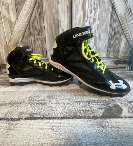 Adult Men's Under Armour Black White Logo Neon Green Laces 12 Football Cleats - Picture 3 of 9