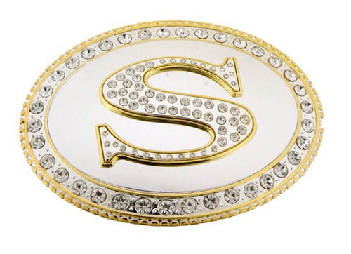 Initial S Letter s Belt Buckle Bling Men Women Gold Silver Metal Western Fashion - Picture 5 of 5