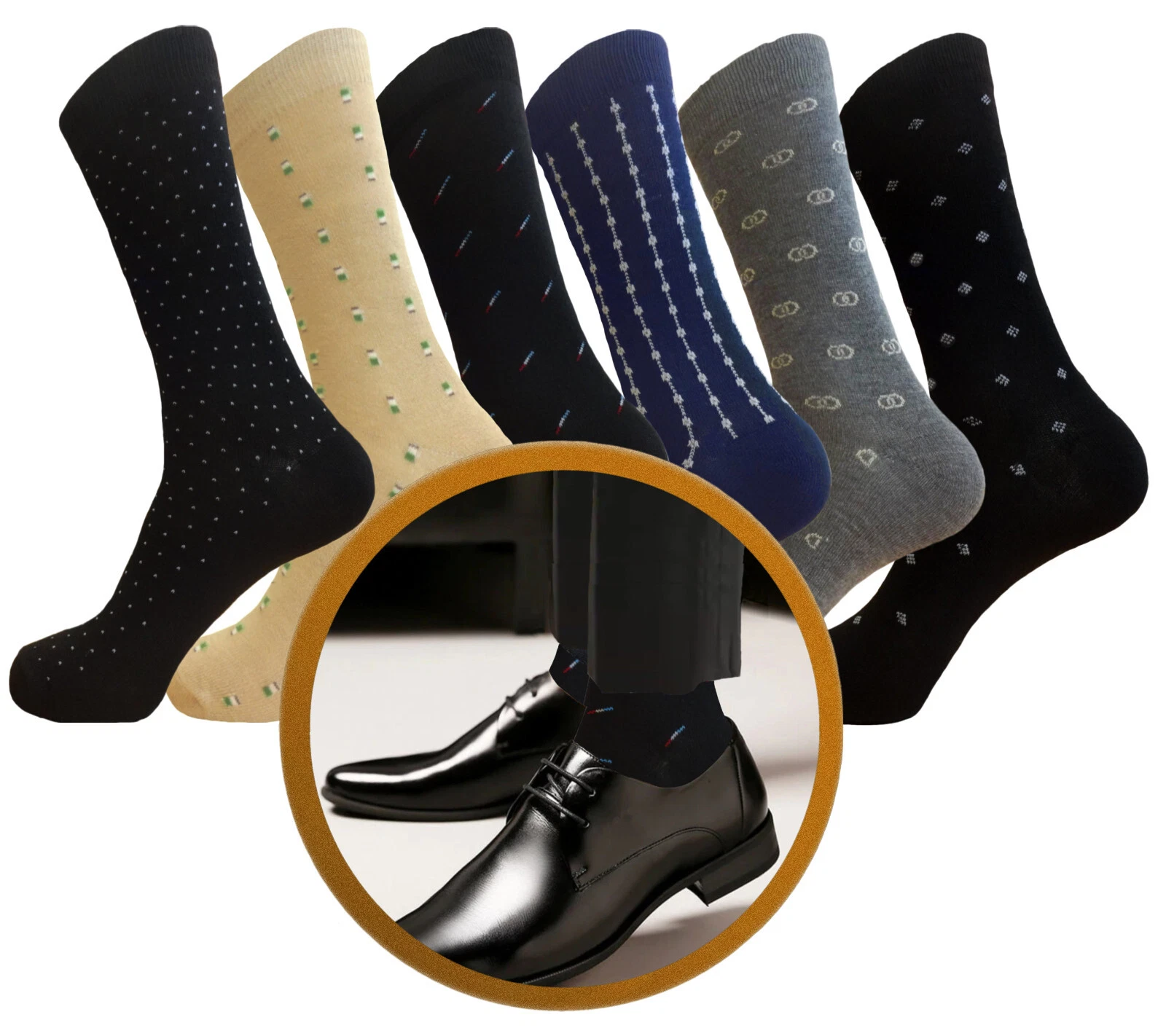 6 Pair DRESS SOCKS MIX PATTERN AND COLORS SIZE 10-13 COTTON SOCKS TRUE TO SIZE