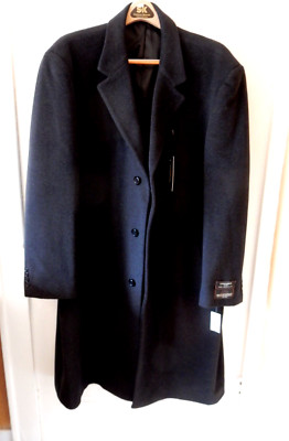 NWT Weatherproof Garment Co. Men's 52 Reg Cashmere Blend Black Overcoat