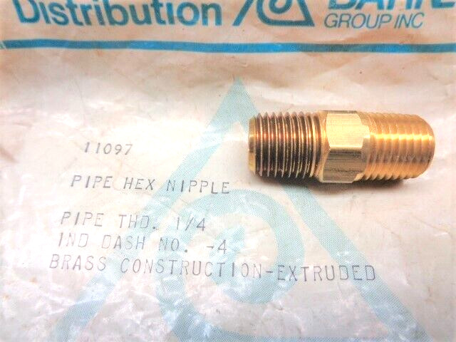 Brass Hex Treaded Nipple, Male-Male 1/4 NPT both ends, New
