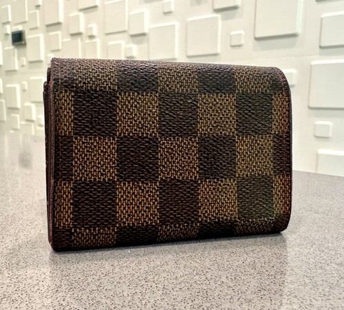 Auth Louis Vuitton Damier Porte Monnaie Plat Coin Credit Card Purse Wallet Brown - Picture 2 of 14
