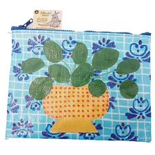 Blue Q Zipper Pouch Bag Plant Blue Green Recycled Material 9.50x7.25 NEW NWT