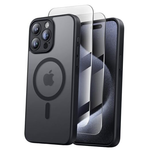 FlyReal Designed for iPhone 15 Pro Case, Compatible with Magsafe, Black