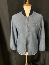 Native Youth Women's Chambray Denim Blue Zip-up Pocket Jacket England Small