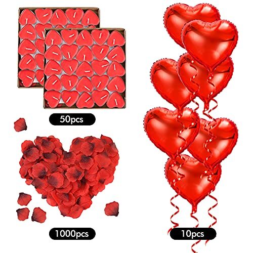 Romantisches Deko-Set Für Valentinstag & Hochzeit – Mit Love-Ballon, Rosenblättern & Herz-Teelichtern