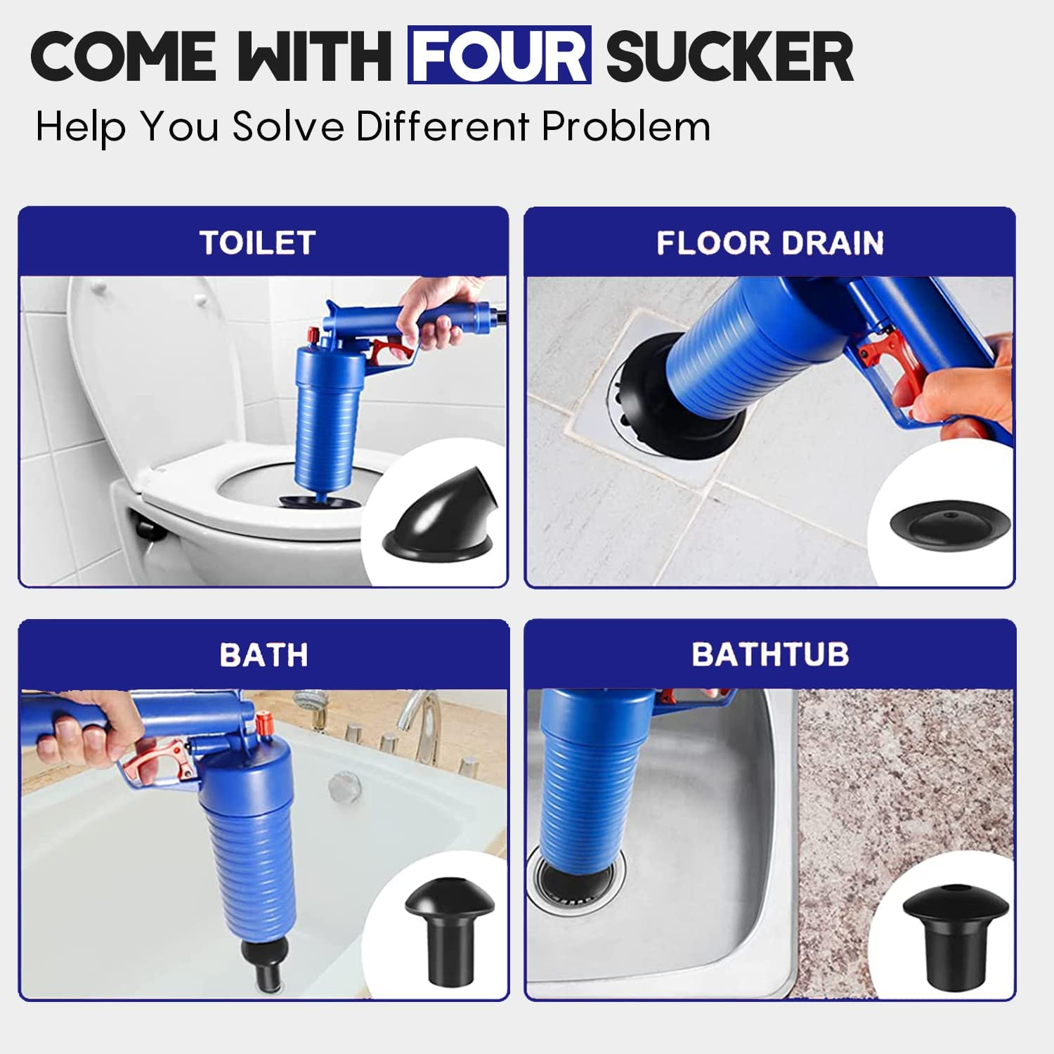 Drain Blaster with 4 Suckers - Sink & Toilet Plunger