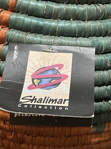 Shalimar Collection Palm Leaf Basket Natural Orange Hand Woven Tags 7.5” Tall - Picture 7 of 11