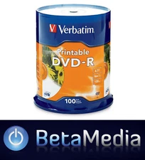 100 x Verbatim blank DVD-R 16x 4.7GB - White Inkjet Printable DVD Discs