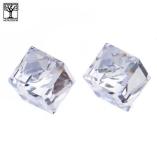 Men's Women's Iced Crystal 3D Cube Push Back Post Earrings Clear 