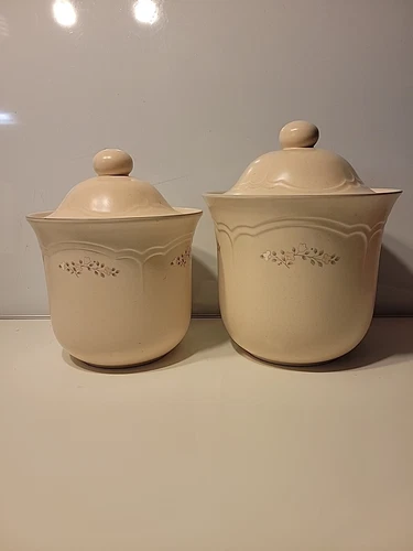 Pfaltzgraff Tea Rose Canister Set, Lot of 2, w/ Lids, Vintage Made In USA