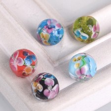 5pcs Round 12mm Handmade Flower Pattern Lampwork Glass Loose Beads DIY Jewelry
