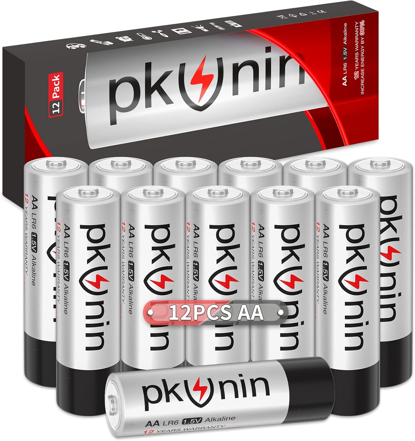 AA Batteries 12 Pack LR6 1.5V Alkaline Double a Battery, 12-Year Shelf Life-image