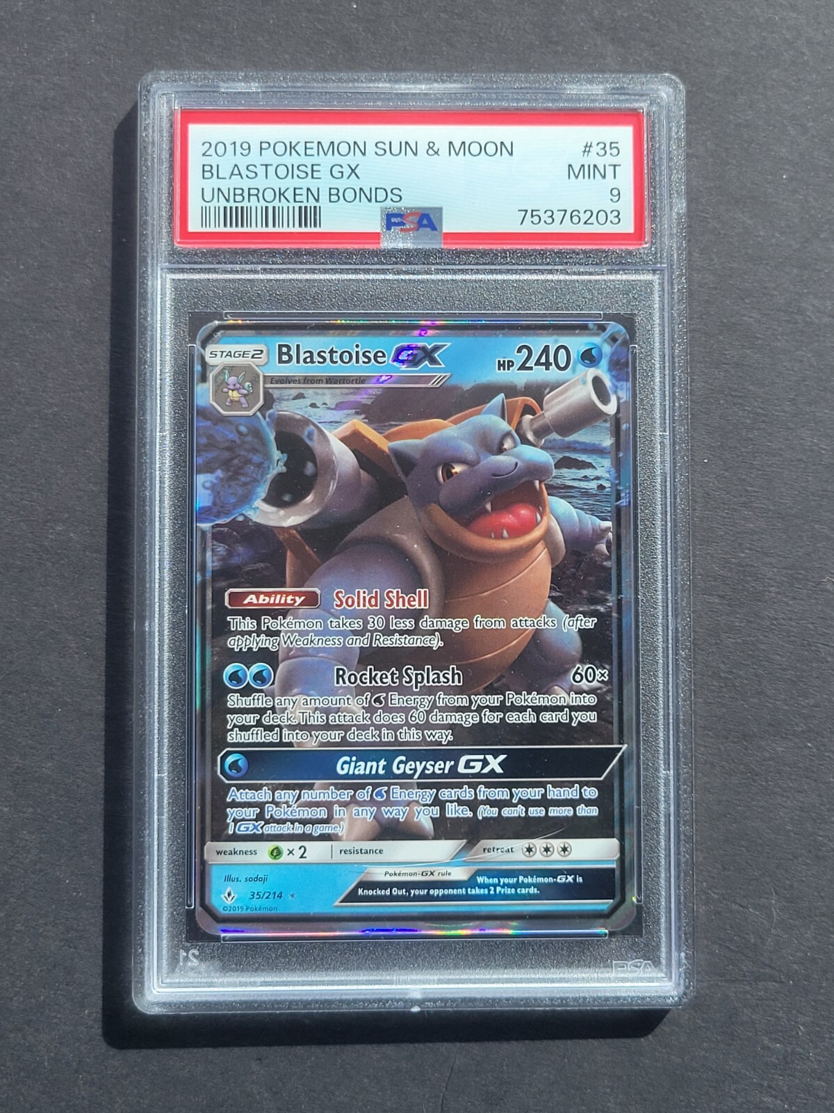 Pokemon PSA 9 BLASTOISE GX 35/214 - S&M UNBROKEN BONDS HOLO - MINT