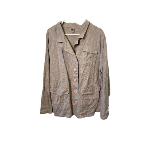 FLAX リネンジャケット　linen フード FLAX 100% Linen Comfy Oversized Tan Jacket Size 1G Or XL