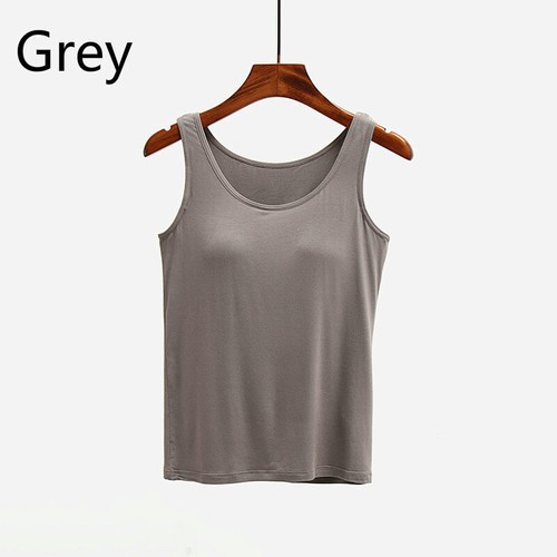 Damen Baumwolle Weste Tank Tops Unterhemd Cami eingebauter BH Yoga Dame Nachtwäsche Basic - Bild 9 von 25