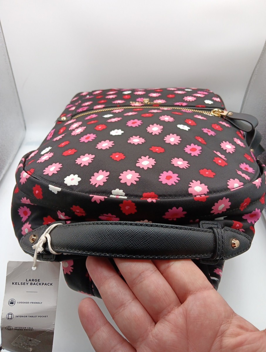 Michael Kors KELSEY Black with Pink Floral Large Nylon Backpack EUC Michael Kors Backpack Floral Bags & Handbags for Women for  main image 3