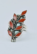 Red Coral Leaves Sterling Silver Southwestern Ring Size 8-3/4