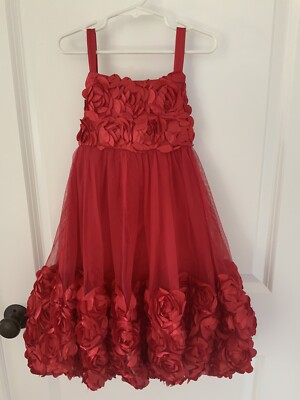 Bonnie Jean Red Rosette  Dress Size 7 NWOT Rose Christmas