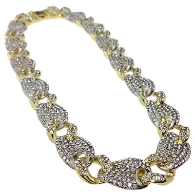Catena Hip Hop Cuban Mariner Uomo – Due Toni Oro E Argento Con Zirconie – Larghezza 16mm, Lunghezza 18"