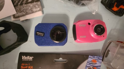 Set of 2-Vivitar 12.1 MP Action Camcorders Outdoor Bundle Blue & Pink Underwater - Picture 2 of 18