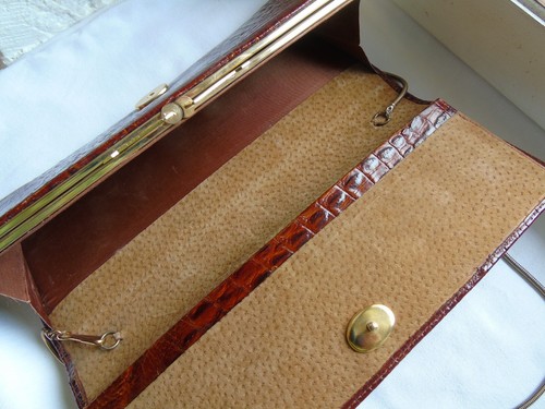 Women genuine leather bag clutch brown vintage used in good condition - Picture 7 of 16